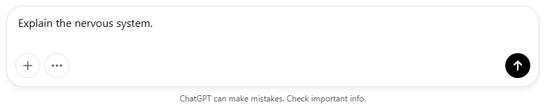 Screenshot of a short, generic ChatGPT response to the vague prompt 'Explain the nervous system.'