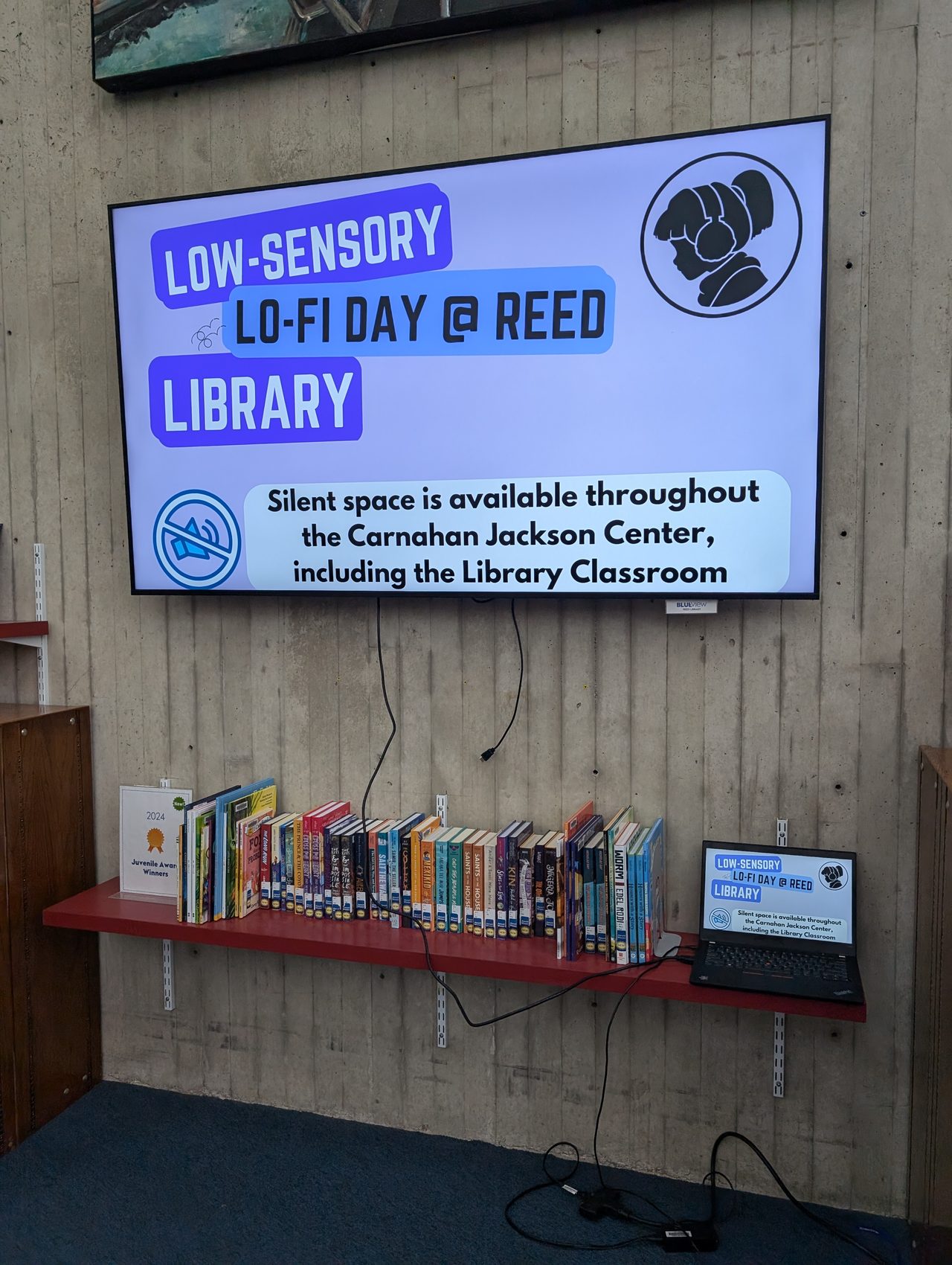 Digital signage promoting Low-Sensory Lo-Fi Day